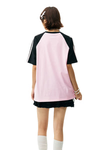 MEDM Color Block Graffiti Raglan Striped Unisex T-Shirt