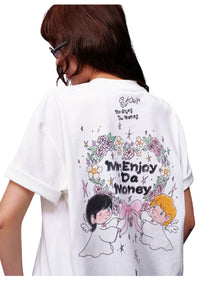 MEDM Angel Wreath Rhinestone Loose Couple T-Shirt