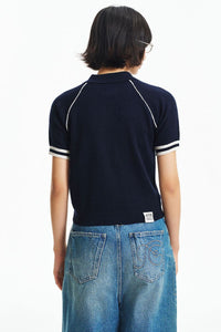 MEDM Embroidered Small LOGO Color-Block Embedded Striped Short-Sleeve POLO