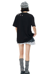 MEDM Relaxed Fit Camouflage Letter Rhinestone Streetwear Tee