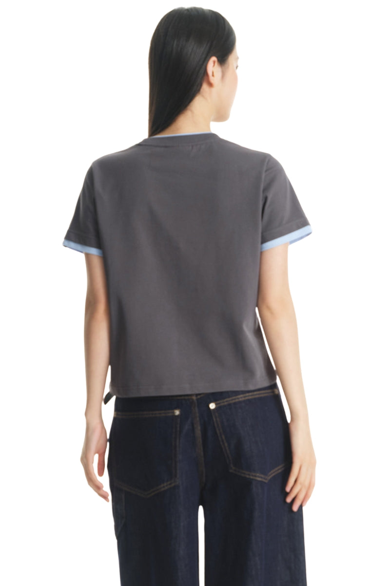 DangerousPeople DSP｜Color‑Block Splicing Hand‑Drawn Bear Print Sorona Quick‑Dry T‑Shirt