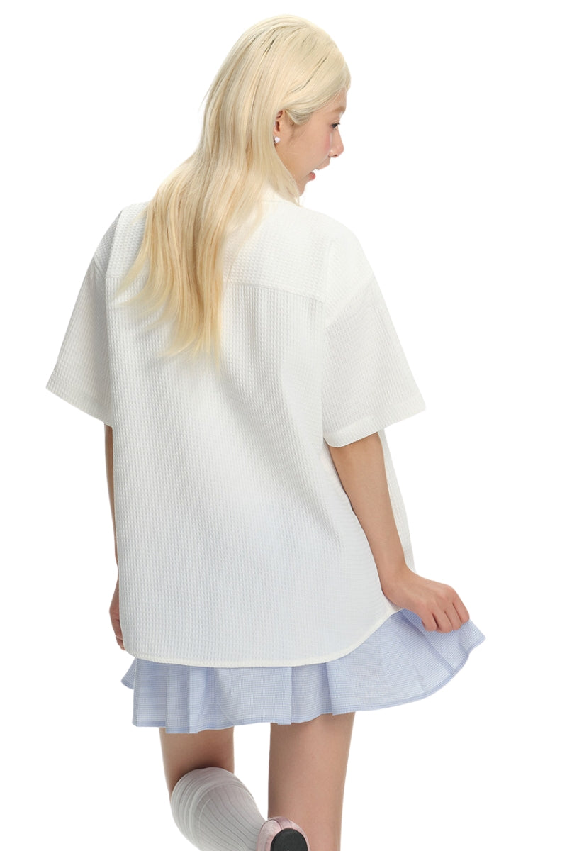 Dangerouspeople DSP Waffle‑Knit Puzzle Dessert Embroidered Casual Open Shirt