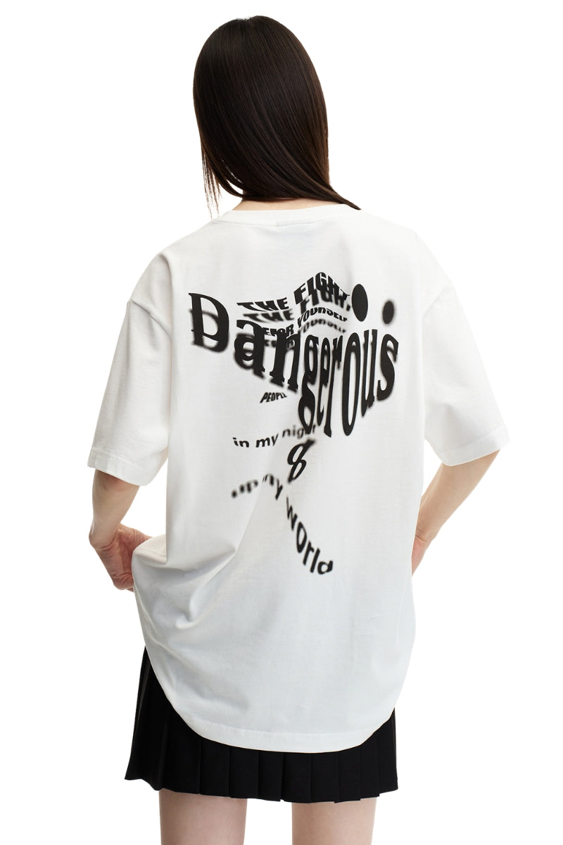 Dangerouspeople DSP Motion Blur Letter Print T‑Shirt Sporty Oversized Loose Streetwear Unisex Tee
