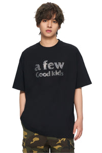 AFGK Solid Black Full Rhinestone Logo Cotton Tee American Vintage Loose T-shirt