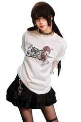 MEDM x EVA NEVER END Chibi Music Note Print Basic Crew Neck Tee