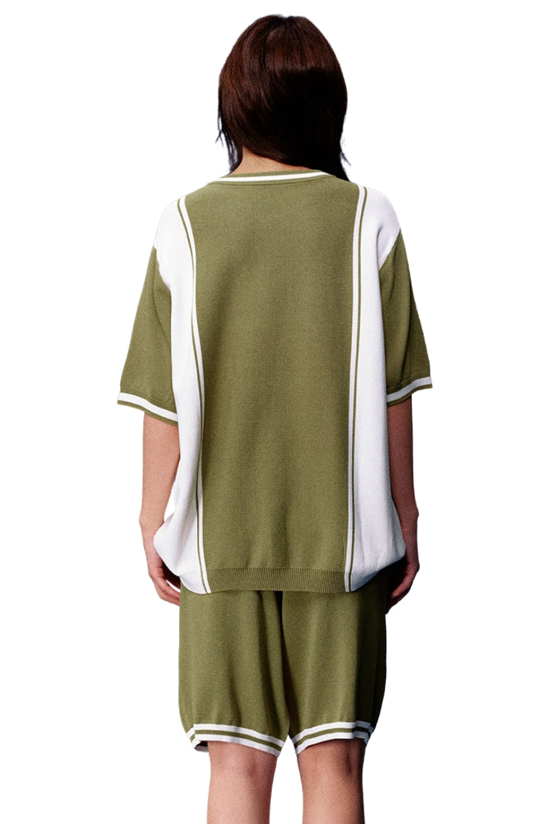 MEDM Old Money Color Block Knit Set Drop Shoulder Tee