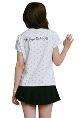 MEDM Cropped V-neck Puppy Paw All Over Print Women's Slim Tee