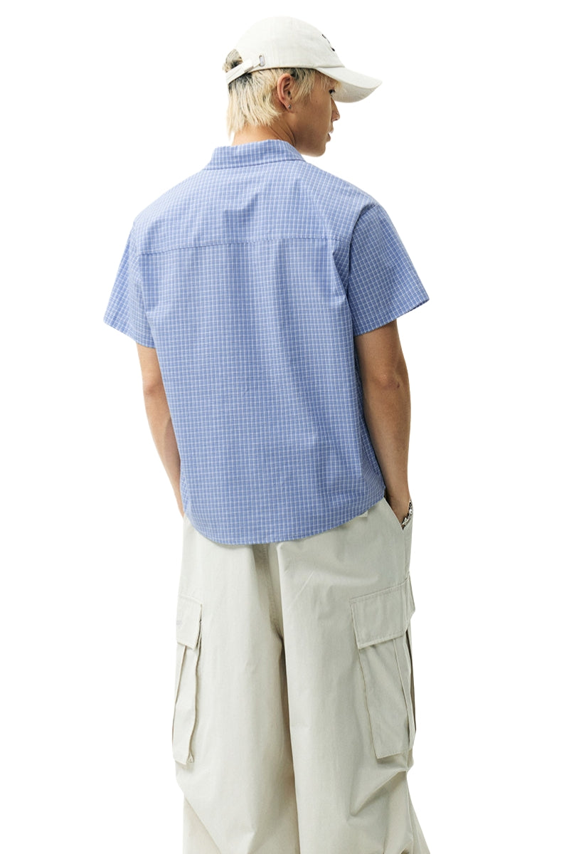 MEDM Heart Brush Embroidery Plaid Loose Short Sleeve Shirt