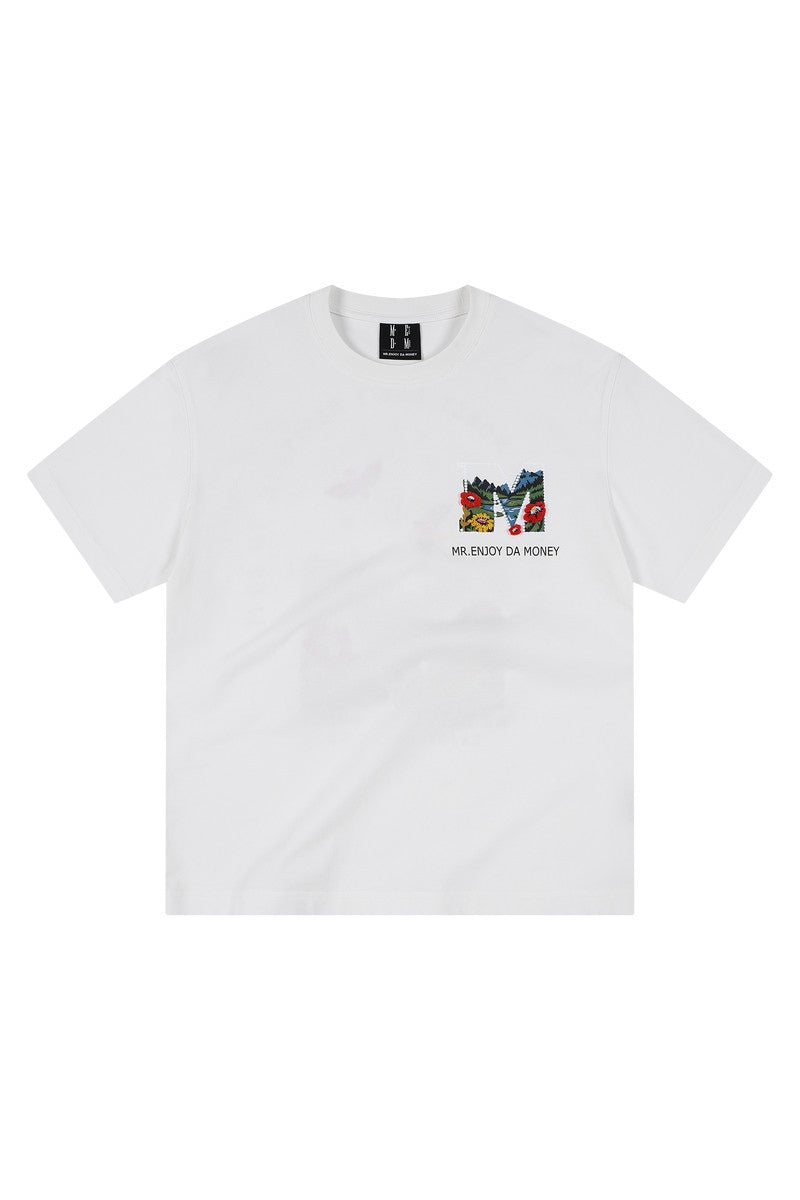 MEDM Casual Versatile Embroidered Letter Crew Neck Couple Tee
