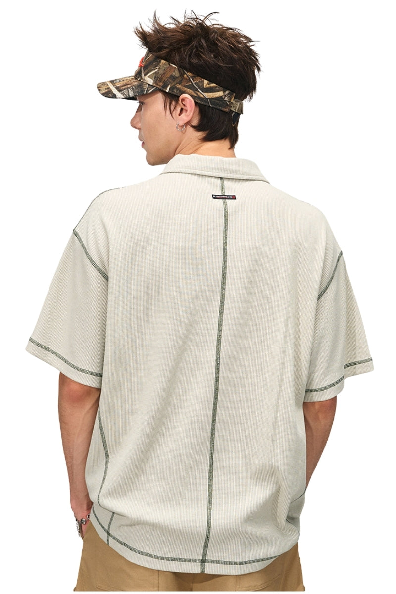BJHG Summer Men Retro Waffle Knit Polo Shirt Quick‑Dry American Daily Wear Top