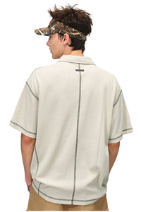 BJHG Summer Men Retro Waffle Knit Polo Shirt Quick‑Dry American Daily Wear Top