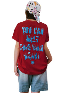 MEDM MELTING ICE Patch Letter Print Crew Neck Casual Couple Tee