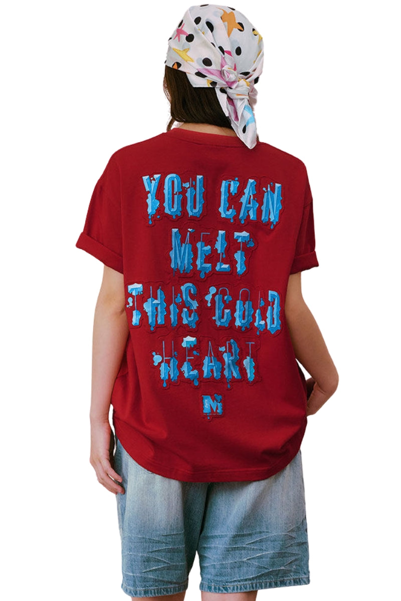 MEDM MELTING ICE Patch Letter Print Crew Neck Casual Couple Tee