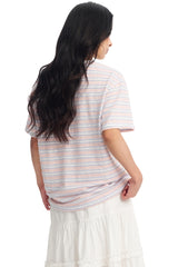 Dangerouspeople DSP Fun Embroidery Dessert Stripe Drop‑Shoulder Unisex T‑Shirt