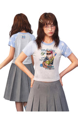 MEDM x YAD Cat & Dog Battle Print 3D Letter Raglan Women Tee