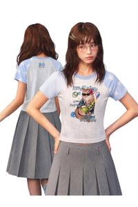 MEDM x YAD Cat & Dog Battle Print 3D Letter Raglan Women Tee