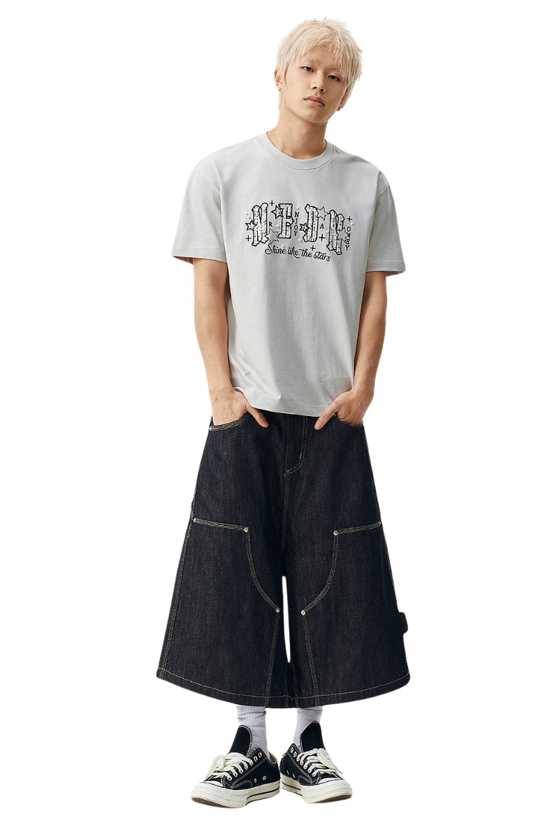 MEDM Pearl Beaded Star Patch Logo Couple Tee