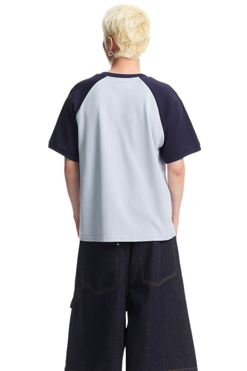 Dangerouspeople DSP Retro Panel Color‑Block Raglan Couple Tee