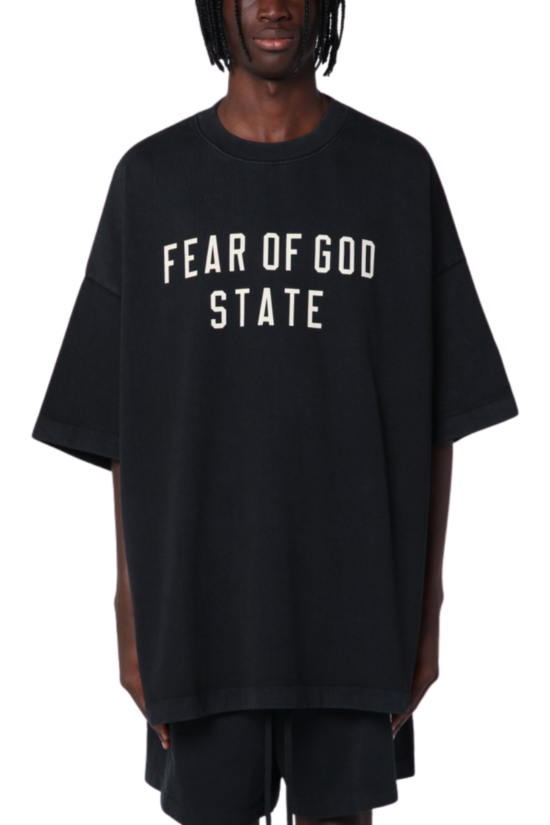 Fear Of God Essentials FW24 Heavy Jersey Crewneck STATE Tee BLACK NAVY Oversize [125BT242000F]