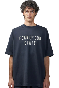 Fear Of God Essentials FW24 Heavy Jersey Crewneck STATE Tee BLACK NAVY Oversize [125BT242000F]