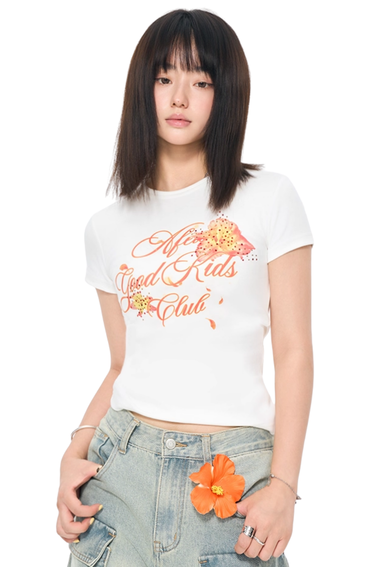 AFGK Colourful Rhinestone Floral Tee