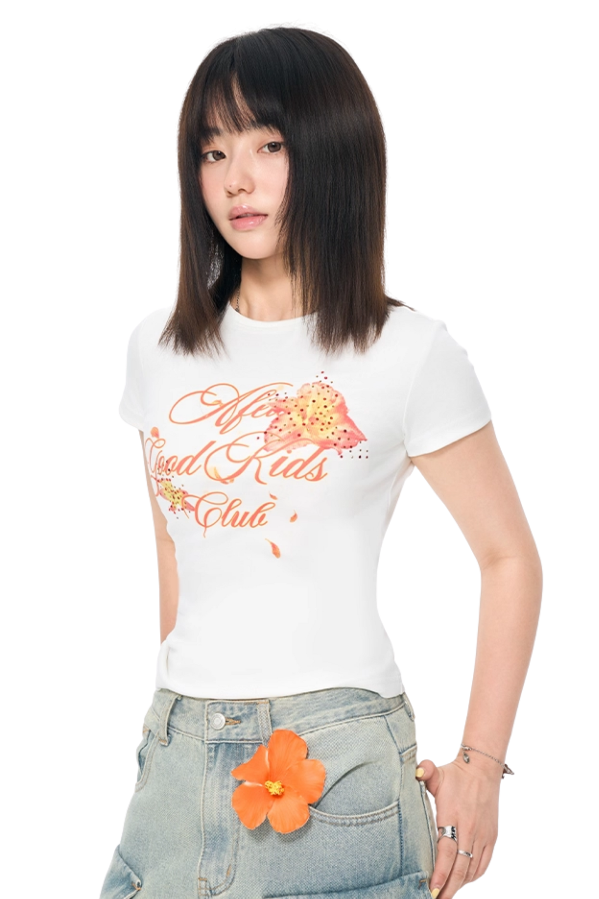 AFGK Colourful Rhinestone Floral Tee