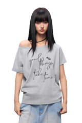 AFGK Cursive One Shoulder Ladies Tee