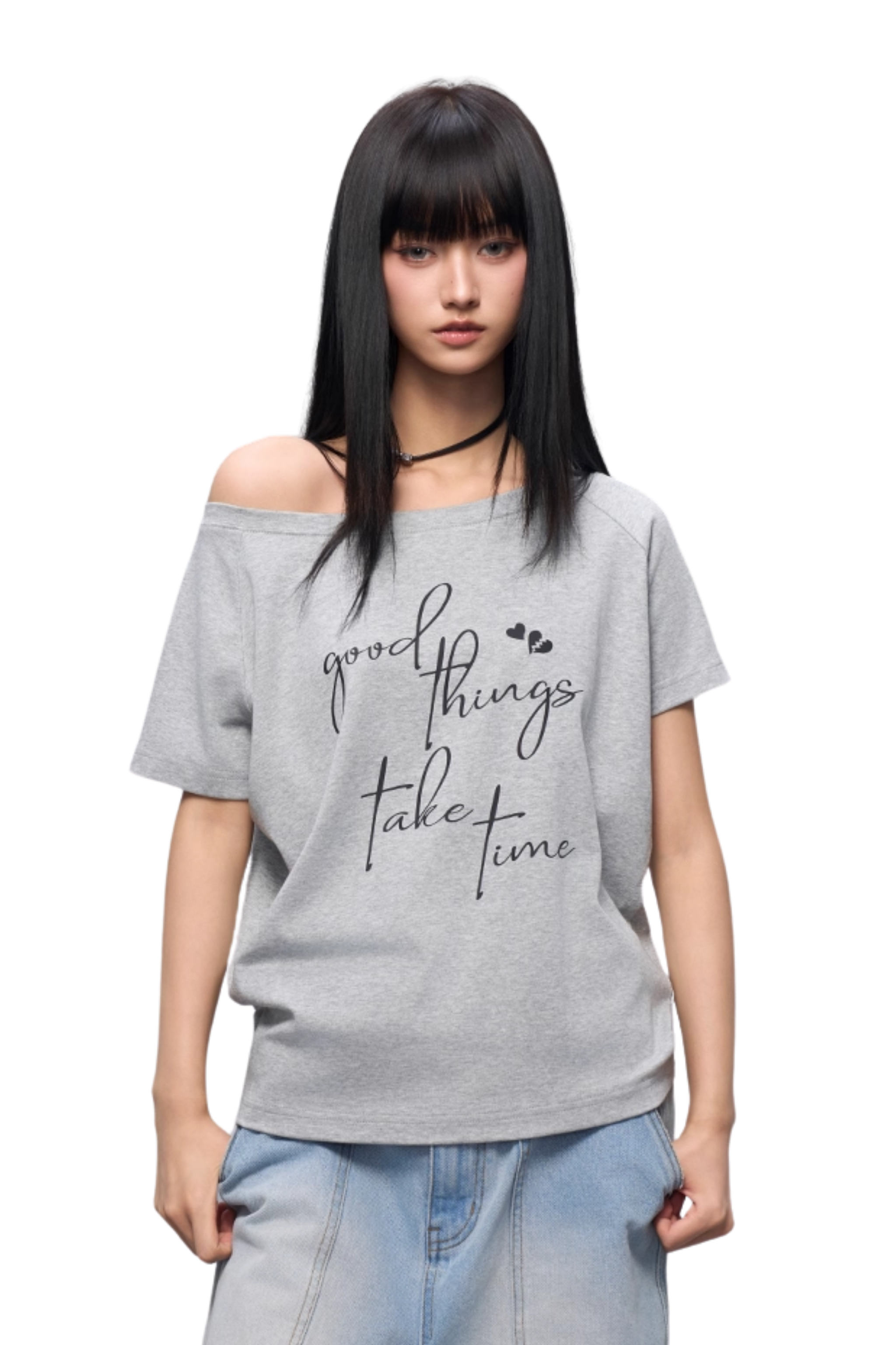 AFGK Cursive One Shoulder Ladies Tee