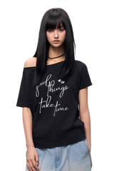 AFGK Cursive One Shoulder Ladies Tee