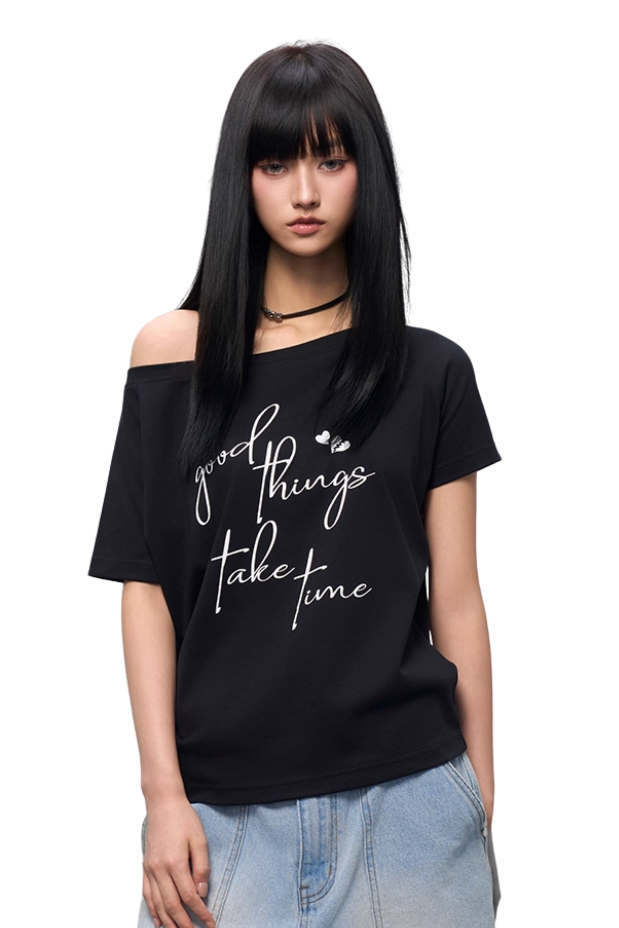 AFGK Cursive One Shoulder Ladies Tee