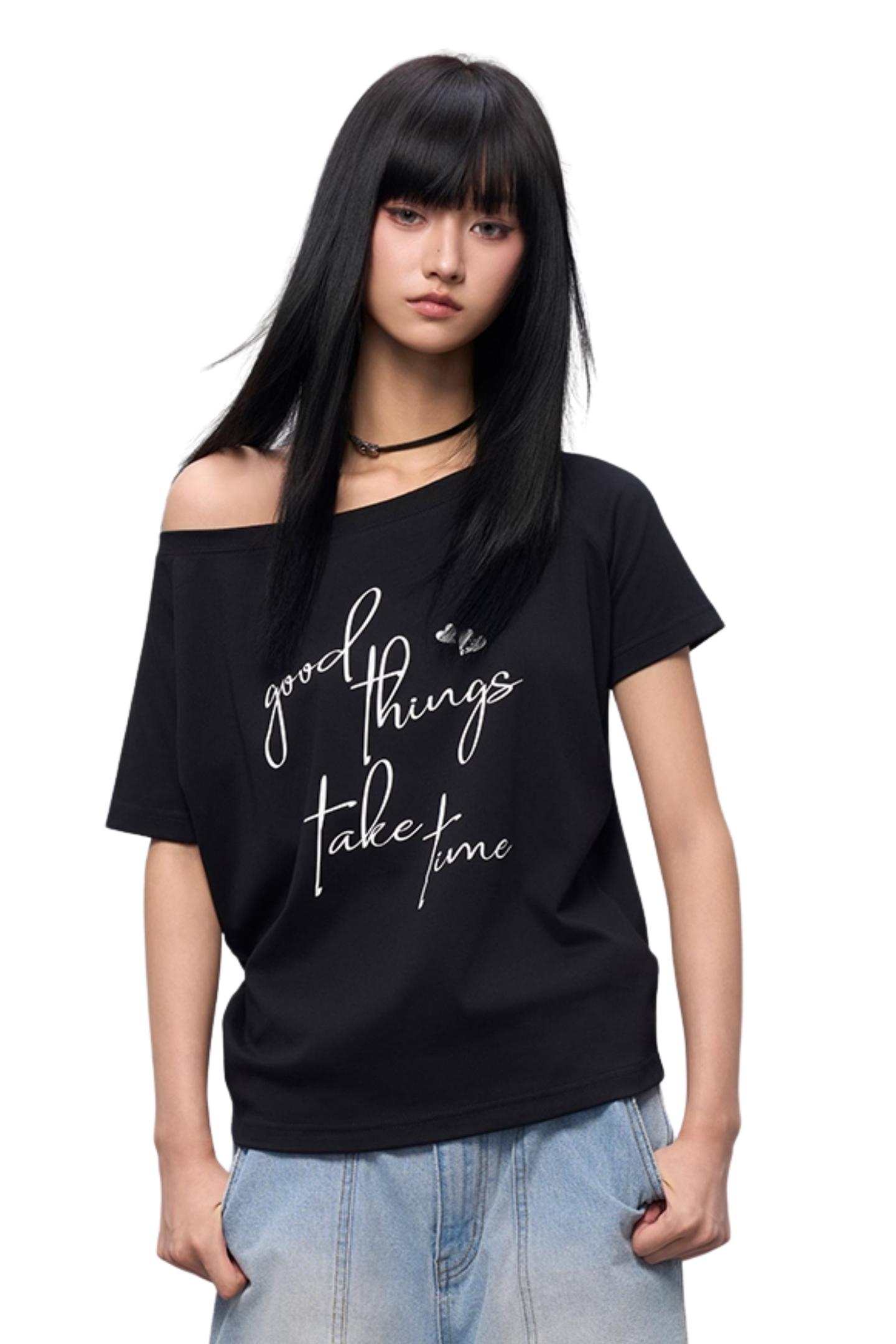AFGK Cursive One Shoulder Ladies Tee
