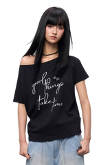 AFGK Cursive One Shoulder Ladies Tee