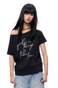 AFGK Cursive One Shoulder Ladies Tee