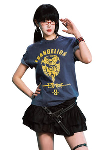 MEDM x EVA NEVER END Distressed Washed Eva Unit Loose Crew Neck Tee
