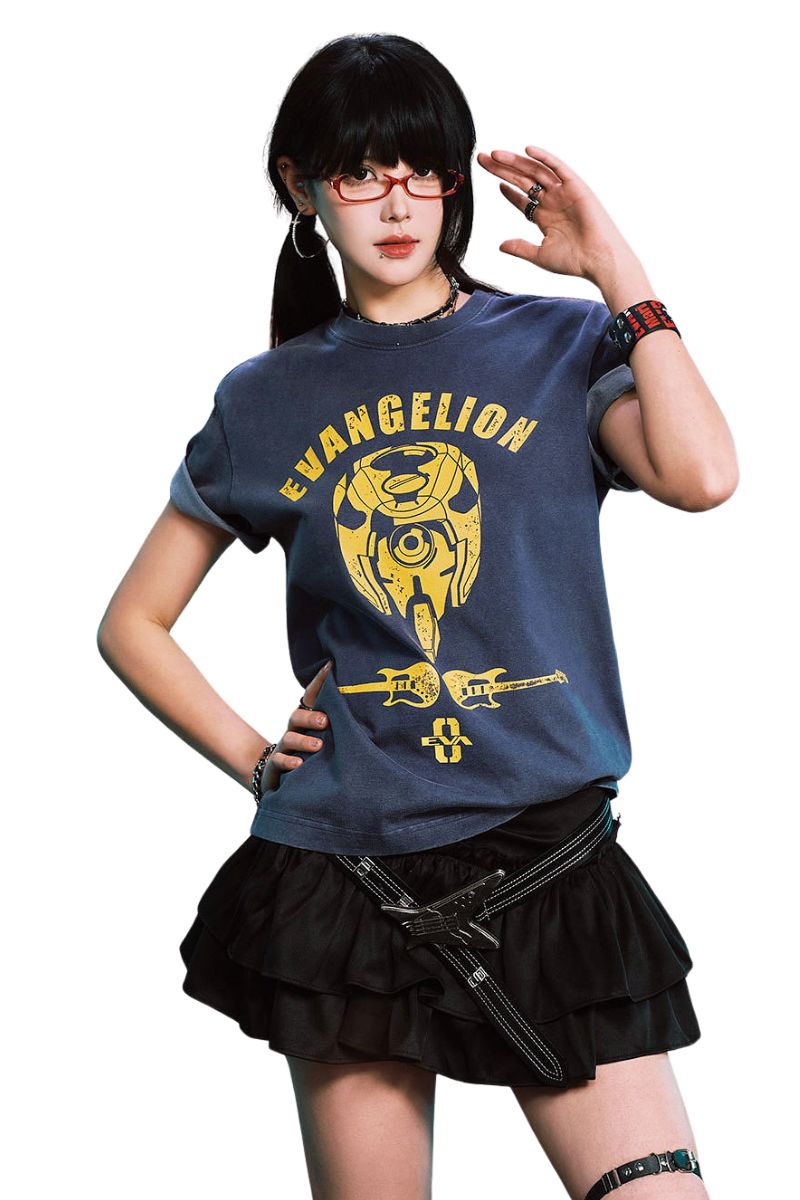 MEDM x EVA NEVER END Distressed Washed Eva Unit Loose Crew Neck Tee