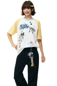 MEDM Striped Cartoon Animal Loose Short Sleeve Tee
