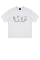MEDM Contrast Patch Embroidered Logo Oversized Couple Crew Neck Short Sleeve T-Shirt