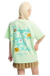 DangerousPeople DSP｜Fun Animal Paradise Graphic Oversized Drop‑Shoulder Quick‑Dry Lightweight T‑Shirt