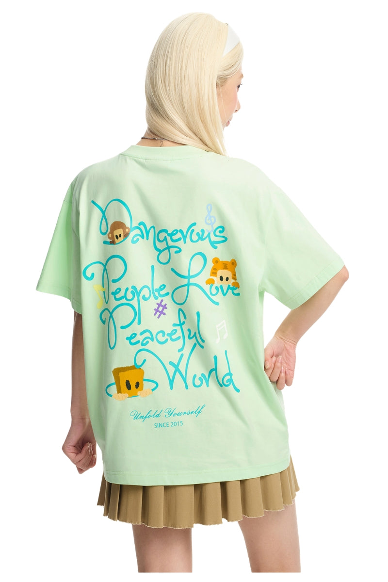 DangerousPeople DSP｜Fun Animal Paradise Graphic Oversized Drop‑Shoulder Quick‑Dry Lightweight T‑Shirt