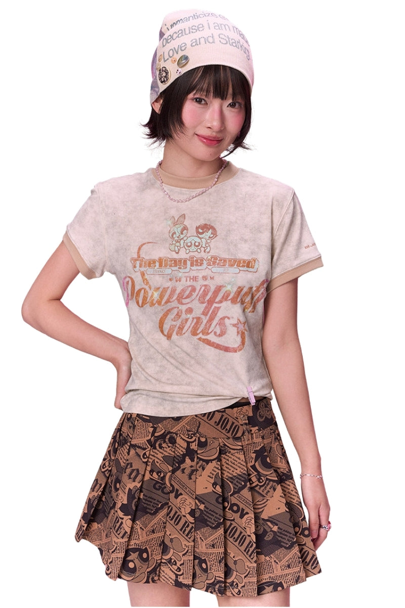 BJHG X Powerpuff Girls Fitted Crop Tee Women Summer Short Sleeve Top
