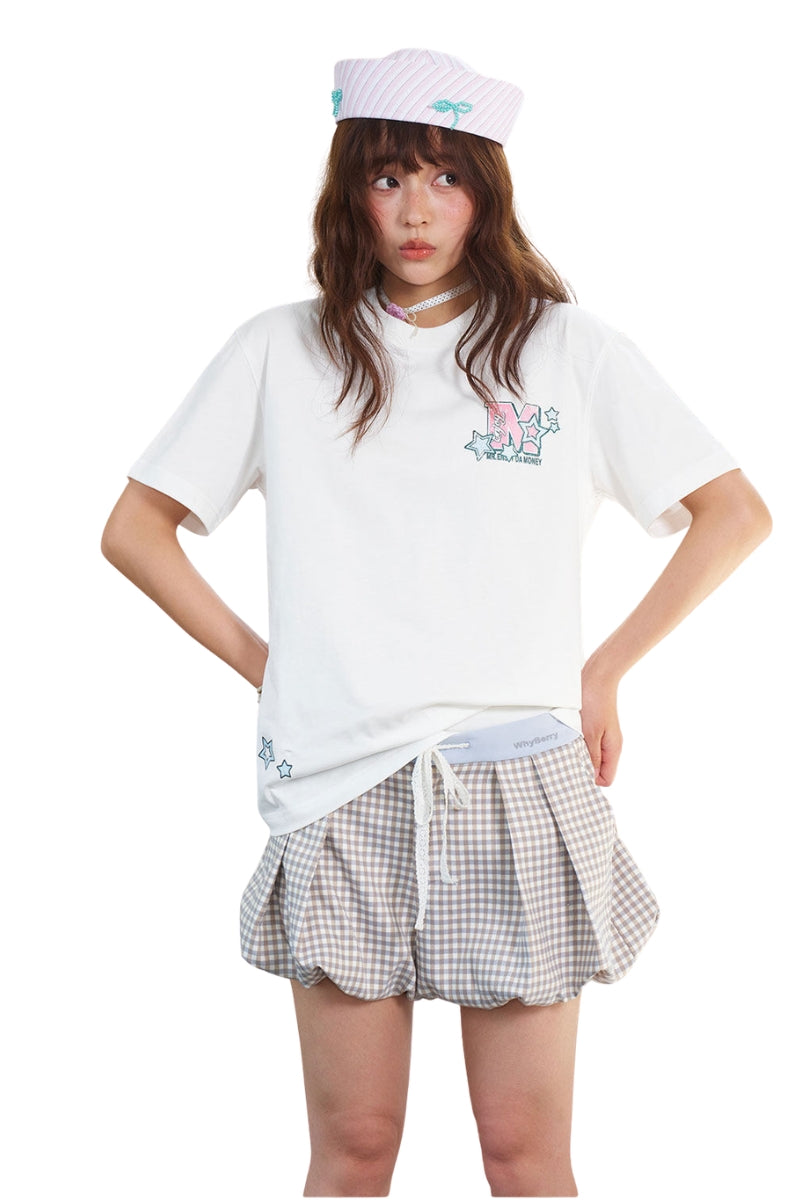 MEDM Gradient Star Font Print Heavy Cotton Couple Tee