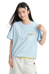 Dangerouspeople｜Popcorn Patch‑Pocket Loose Versatile T‑Shirt