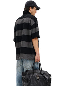 MASONPRINCE Premium 100% Cotton Black‑Grey Stripe Reissue Polo