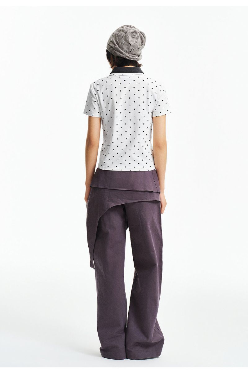 MEDM Fake Two-Piece Polka Dot Short-Sleeve POLO
