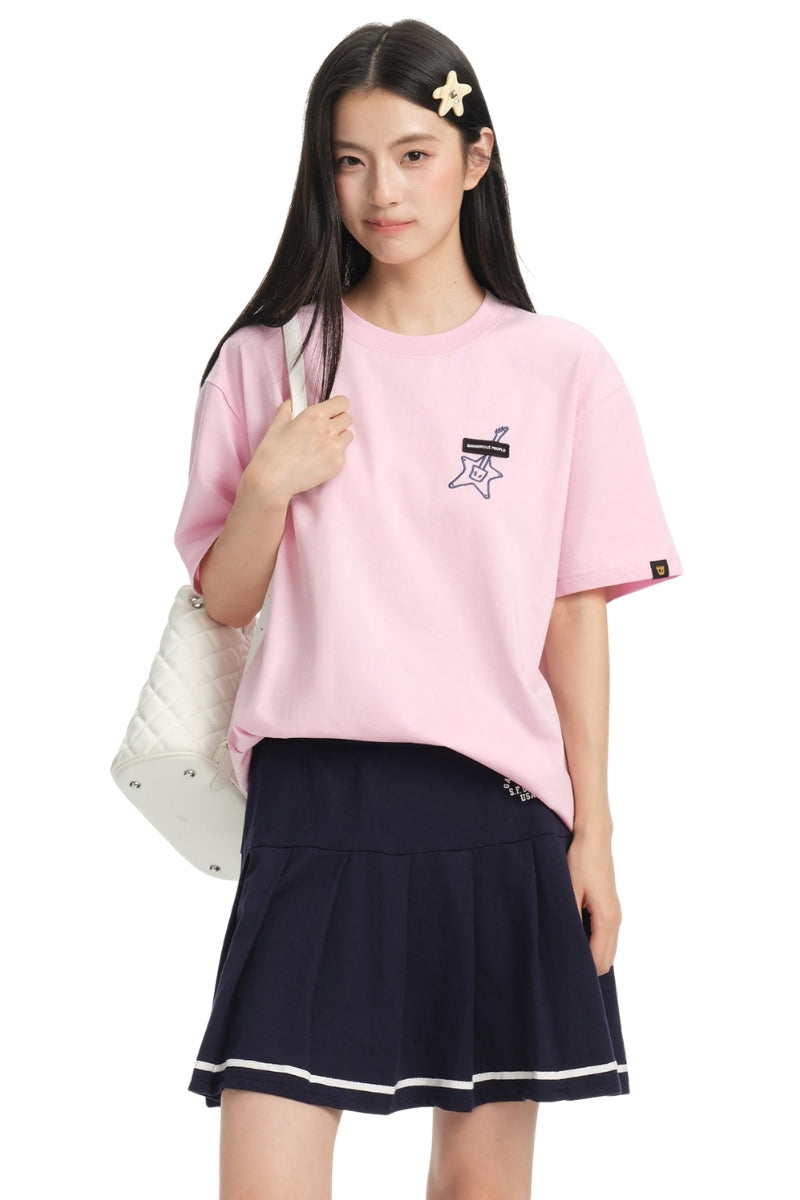Dangerouspeople DSP Embroidered Small‑D Guitar Sorona Loose Unisex T‑Shirt