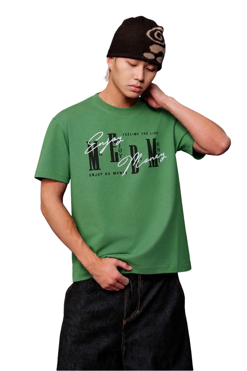MEDM 3D Logo Embroidery Contrast Color Cooling Crew Neck Tee