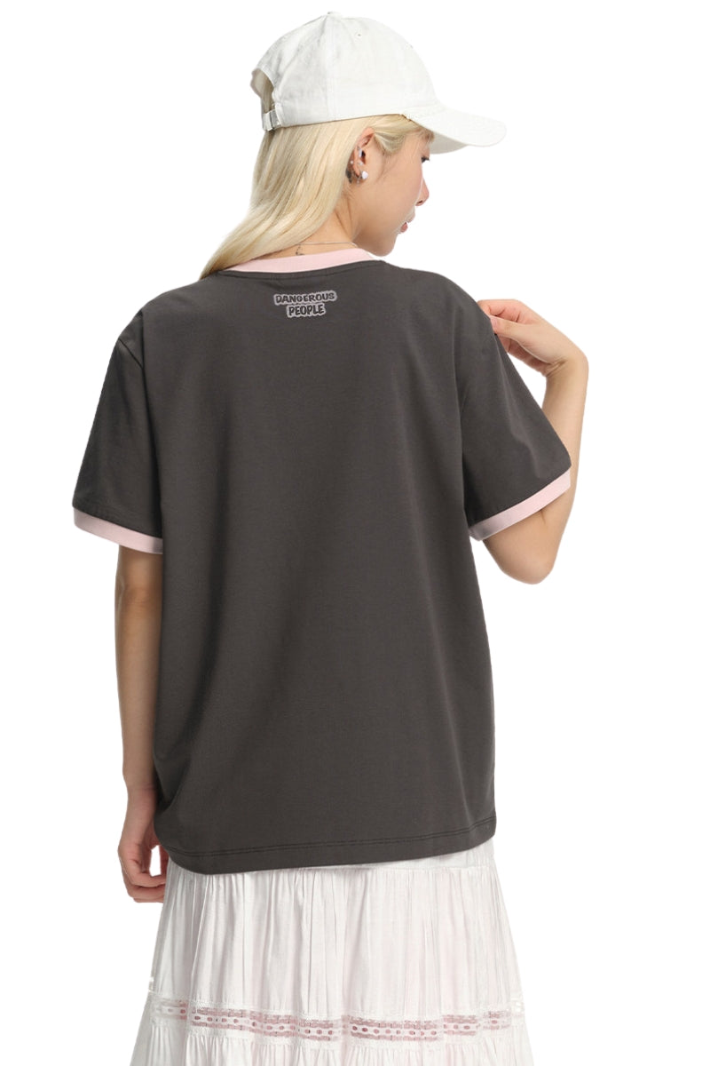 DangerousPeople DSP Color‑Block Paper‑Bag Head Pocket Loose Drop‑Shoulder Cool‑Touch T‑Shirt