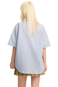 Dangerouspeople DSP｜Puzzle Patch Gingham Drop‑Shoulder Short Sleeve Shirt