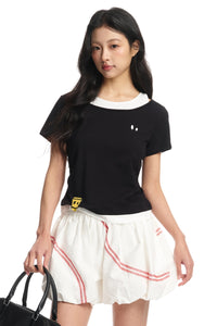 DangerousPeople｜Spliced Mock Two‑Piece Color‑Block Women’s T‑Shirt
