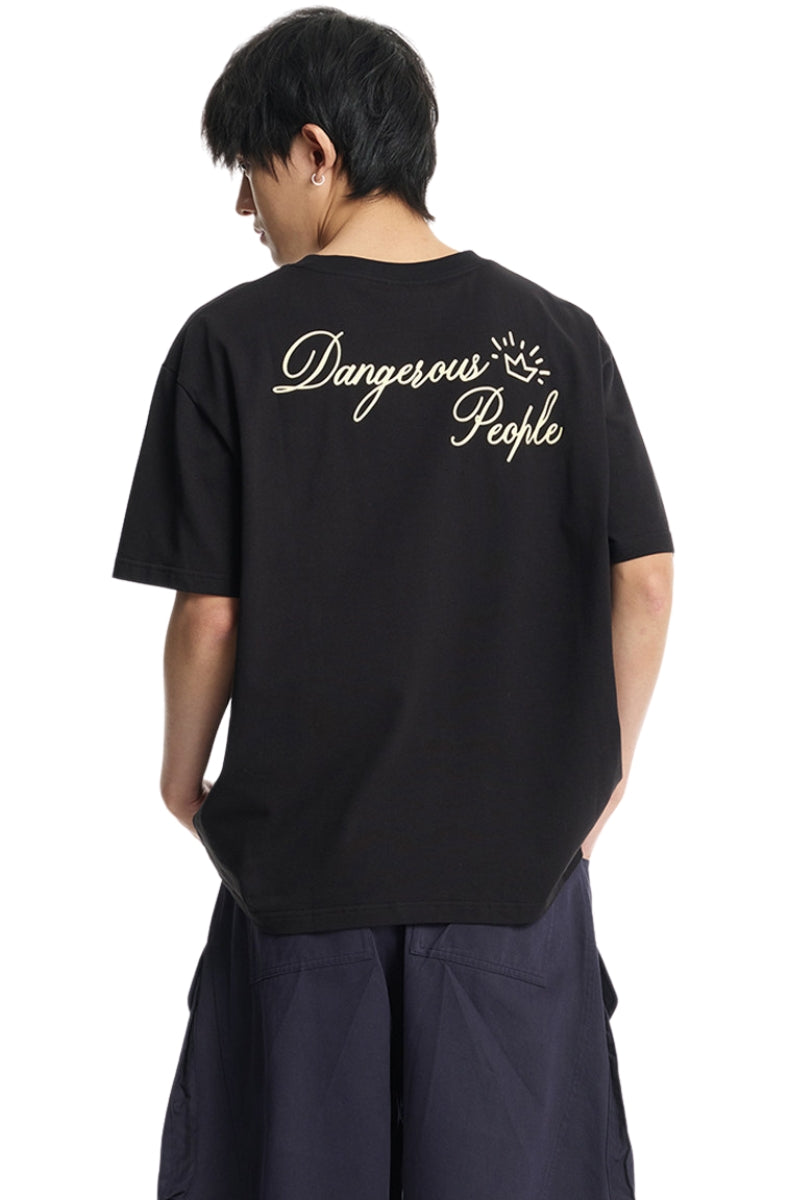DangerousPeople｜Glow‑in‑the‑Dark Crown D‑Logo Print Cotton T‑Shirt